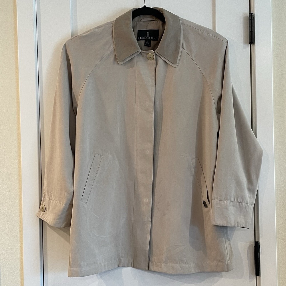 London Fog Womens Barn Chore Coat Jacket Faux Suede Tan Brown Collar Pockets L - Picture 2 of 16